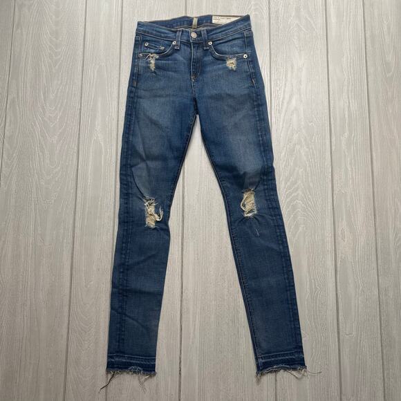 Rag & Bone Denim Women's Distressed Raw Ankle Blue Capri Jeans Size 24 - Picture 1 of 11